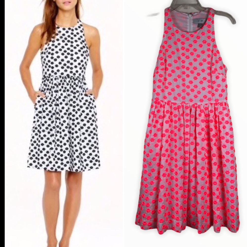 J. Crew white embroidered neon pink floral dress